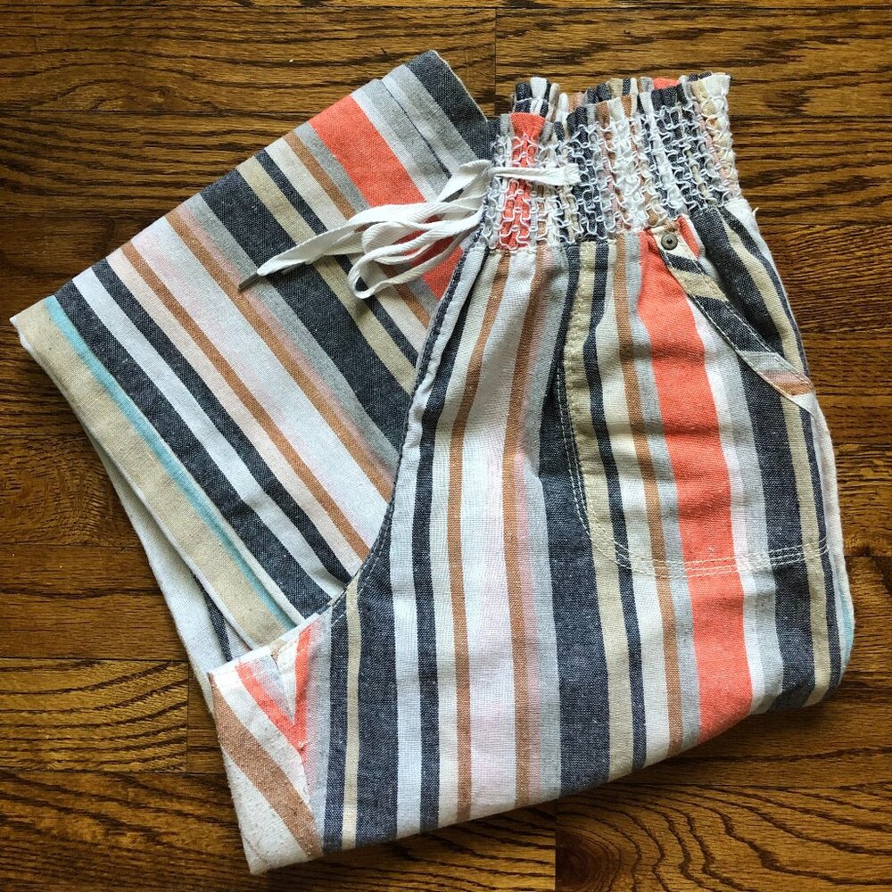 Striped linen wide-leg pants
